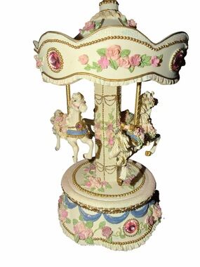 Vintage San Francisco Music Box Co. 3-Horse Rotating Carousel